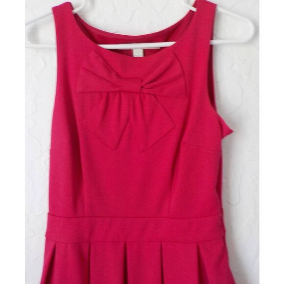 Lauren Conrad Pink Dress Women 4 Fit Flare Bow Pleaded Zip Rayon Sleeveless - Picture 3 of 9